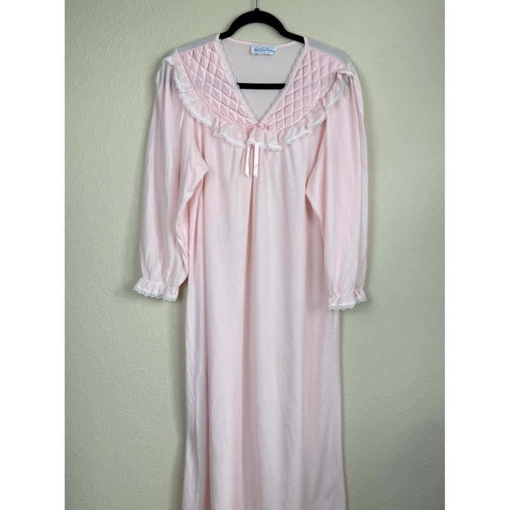 VTG Women's Night Time Creation Pink Nightgown Guilford Fabric Quilted Yoke Sz S